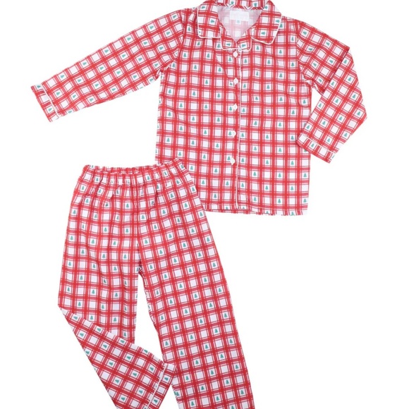 Cecil & Lou Kids Red Check Christmas Tree Pajamas, NWT, Unisex Size: 4 - Picture 2 of 4